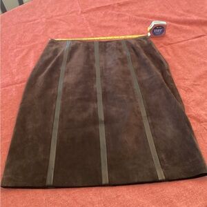 Alfani Brown suede skirt with leather trim.